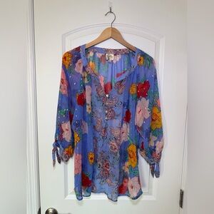 Fig and Flower Floral Paisley Blouse Size 2X Western Cottagecore